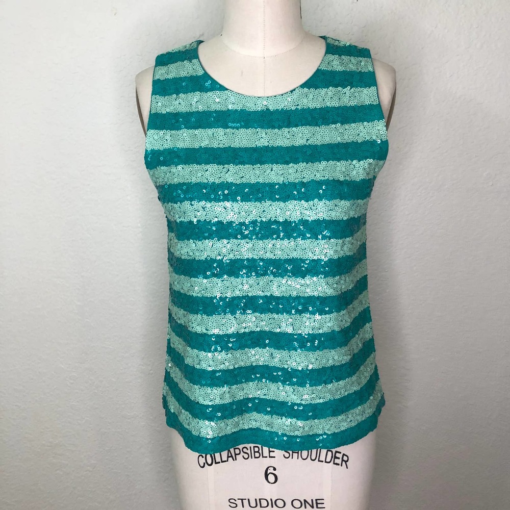Nwt J Crew Sequin Stripe Shell Jade Green Camisole - image 1